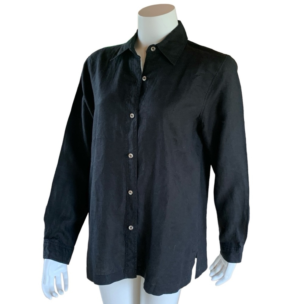 Black linen button down shirt size large
